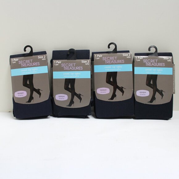 Secret Treasures Accessories - 4 Pair Secret Treasures Control Top Size 2 Navy Blue Tights